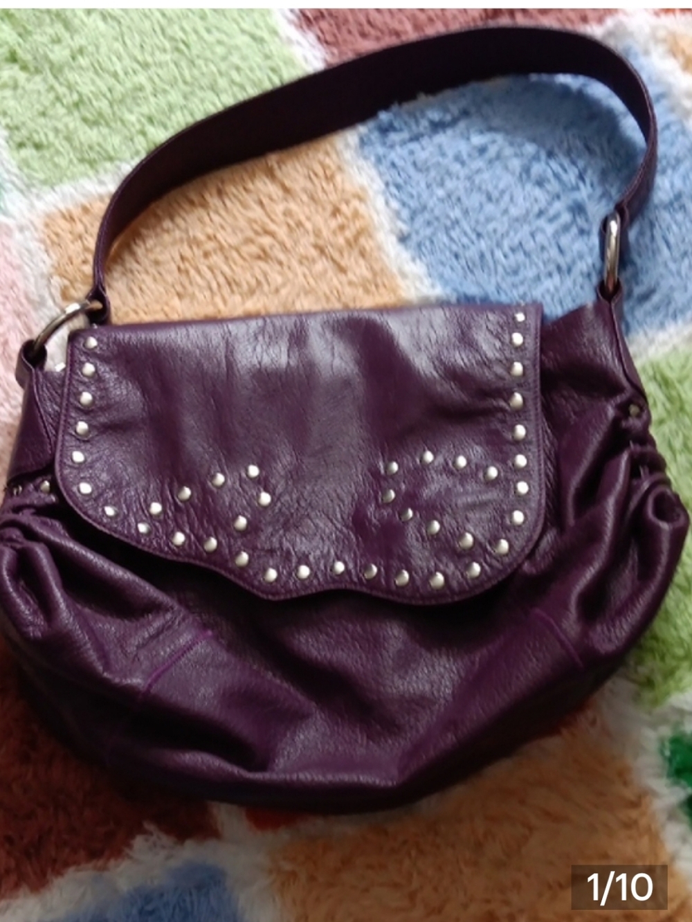 Chi Studded Purple Leather Shoulder Bag